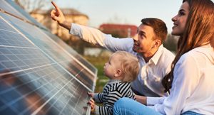 Person Showing Mom and Child Installed Solar Panels